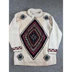 Vintage 90s Pasta Turtleneck Sweater Mens Large Beige Ramie Blend Geometric Knit